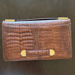Brown Crocodile Embossed Clutch vintage leather
